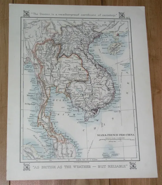 1921 Antique Map Of Siam Thailand Vietnam Malaysia / Verso China Mongolia Korea