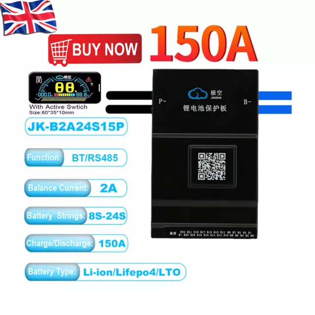 JK 8S-24S 150A  Li-Ion LiFePo4 Smart BMS 2A Active  Balancer APP BT/ RS485 UK