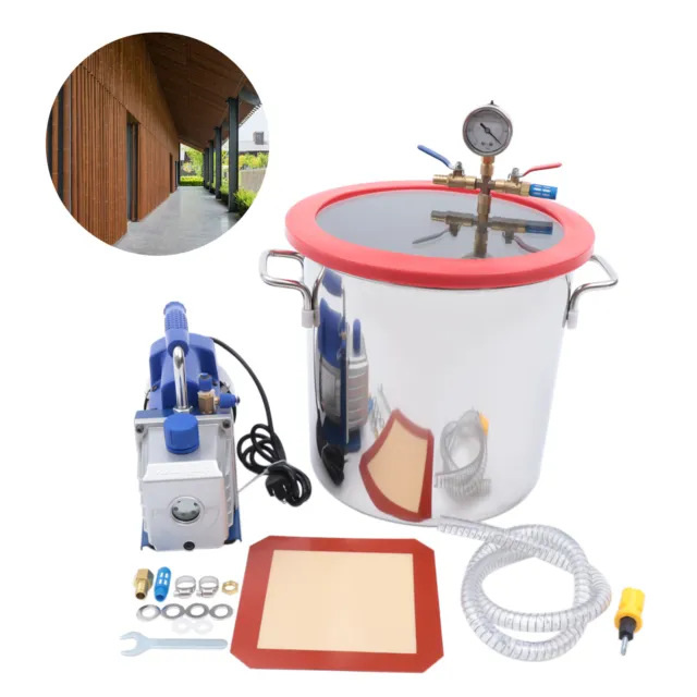 18L/5gal Stainless Steel Vacuum Degassing Chamber Silicone Kit w/ Pump Hose 5CFM