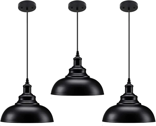 Matte Black Pendant Light, Industrial Farmhouse Pendant Light Vintage Hanging Ce