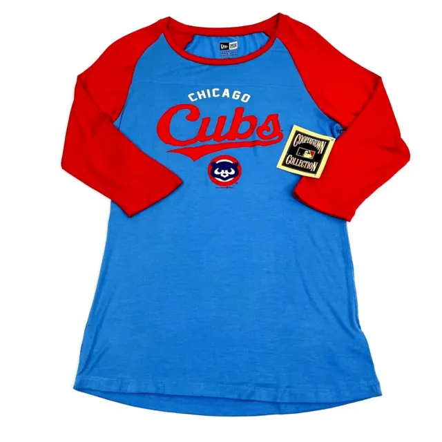 NWT New Era Shirt Chicago Cubs Women Sz S MLB 3/4 Sleeve Cooperstown Collection