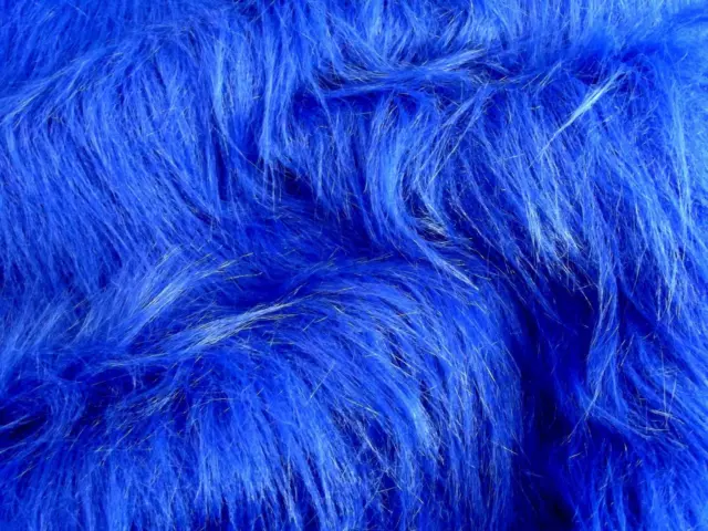 LONG Pile Fun Faux Fur Fabric Material - ROYAL BLUE