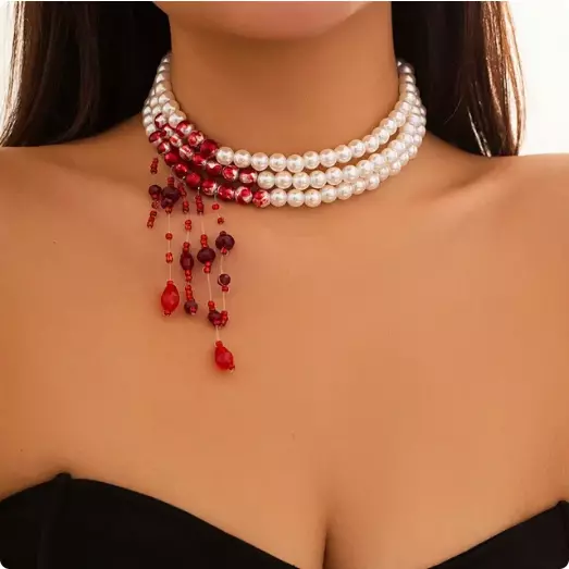 Red moti necklace discount
