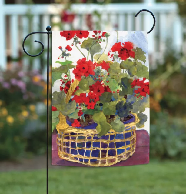 Toland Geranium Basket 12x18 Red Flower Spring Summer Garden Flag