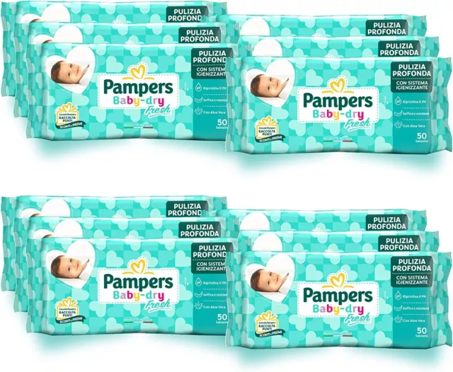 600x Salviettine per Neonati, Formula Idratante e Delicata, Pampers Baby Fresh