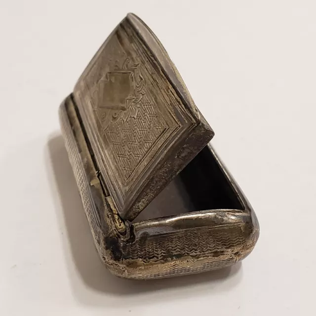Antique Sterling Silver Rectangular Engine Turned Floral Etched Snuff Box