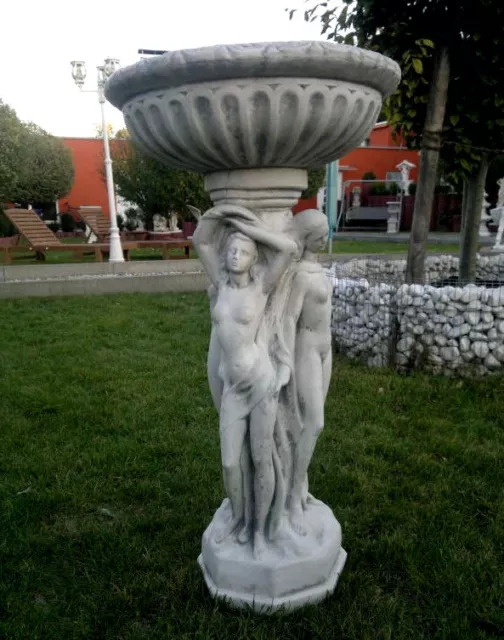 Steinfigur, Amphore mit 3 Jungfrauen, Blumenschale, Steinguss 85 cm Hoch Statue