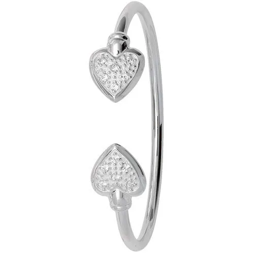 Solid Silver Heart Baby Bangle Torque Christening Gift