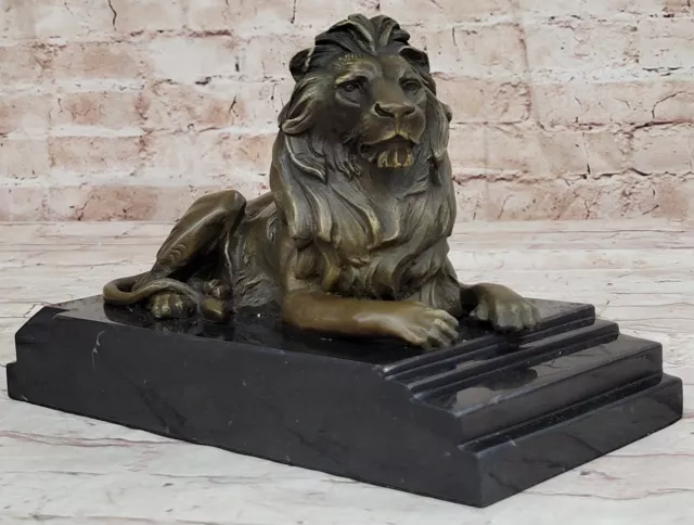 West Art pure bronze sculpture carvings fierce beast of prey lion head Decor