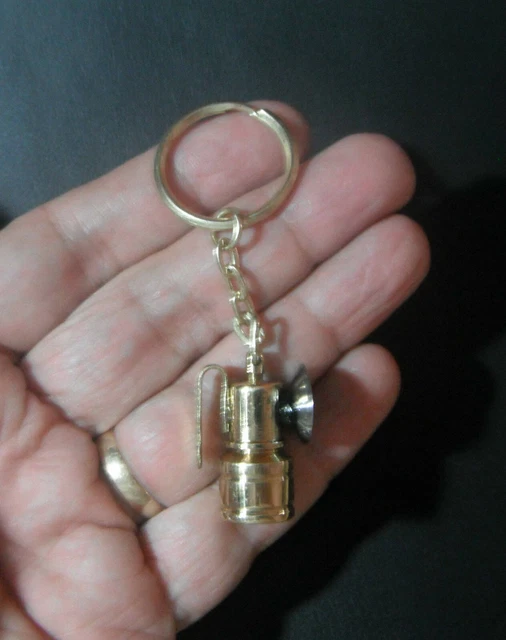 Miners lamp brass & steel keychain handmade in Ecuador