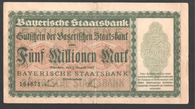BAY 220e) - Bayerische Staatsbank - München; 5 Mio. Mark vom 1.8.1923