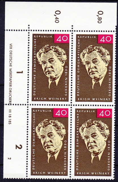 Briefmarken DDR Mi Nr. 1124 E. Weinert Druckvermerk DV DWD2 ** bitte lesen
