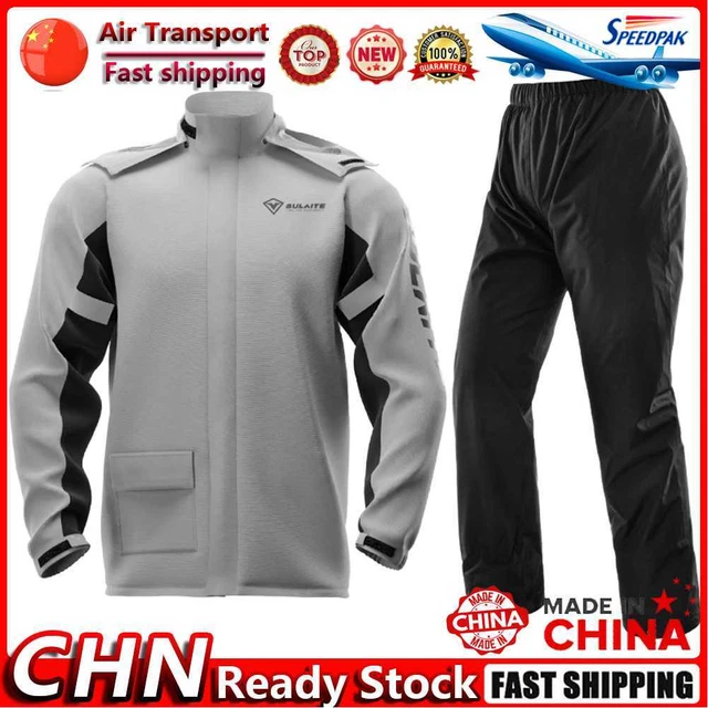SULAITE Reflective Motorcycle Rain Jacket+Pants with Shoe Covers Grey (L) Fr