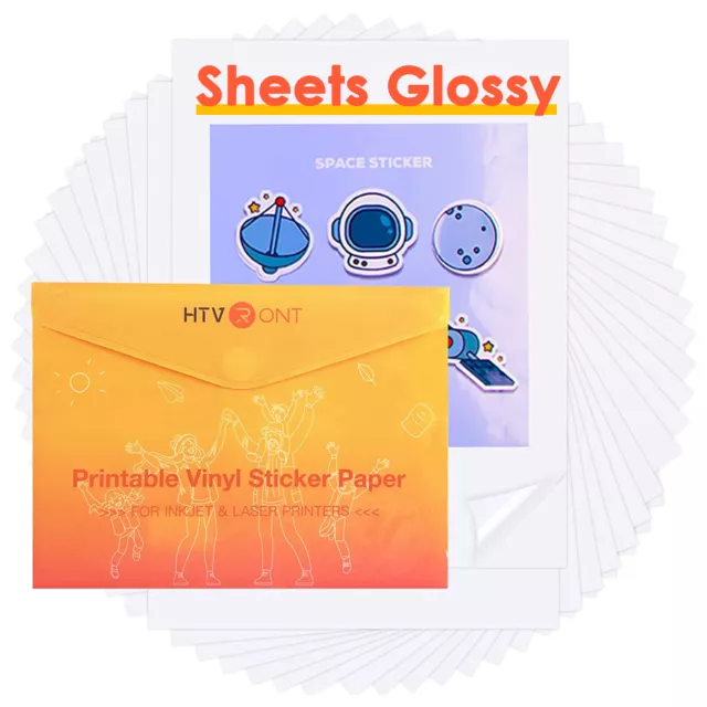 White Printable Vinyl GLOSS Sticker Paper Waterproof  for Inkjet & Laser Printer