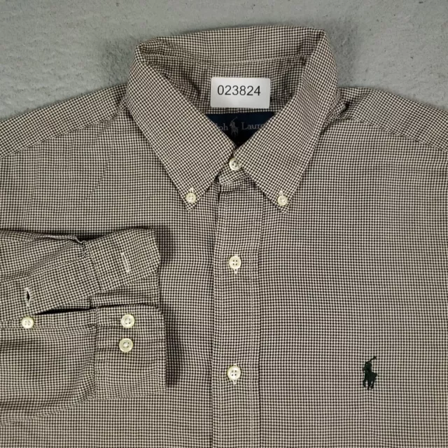 Ralph Lauren Shirt Mens Large Brown Houndstooth Pony Button Up Long Sleeve