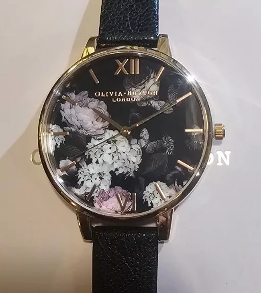 Olivia Burton Firma Flores Reloj Con 38mm Esfera Negra Con Flores