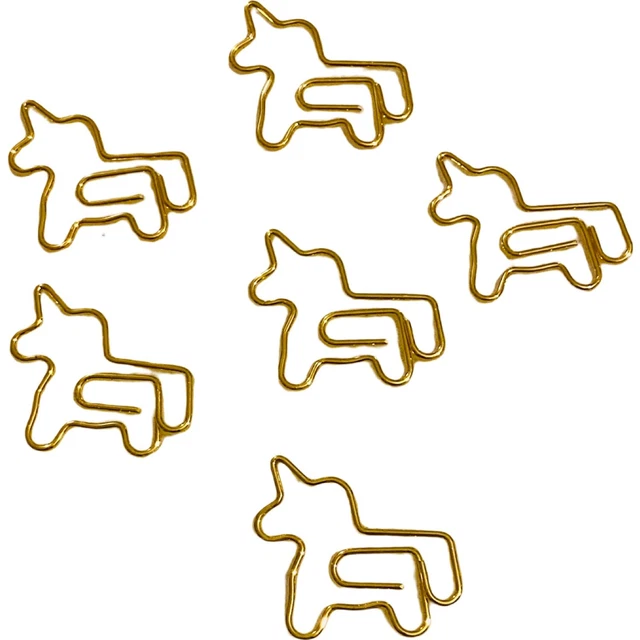YpS Büroklammern Einhorn  6 Stück Gold Chrom  Groß 3,5x3,0 Cm Büro Klammern