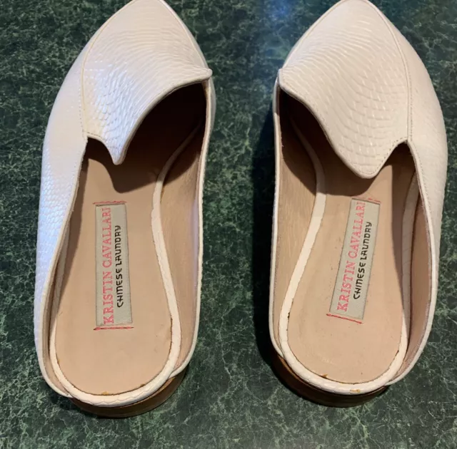 Kristin Cavallari Capri White Leather  Snake Loafer  Slides Mule , Size 7.5 3