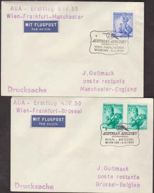 2 schöne Österreichische Briefe, Erstflug, beide gelaufen