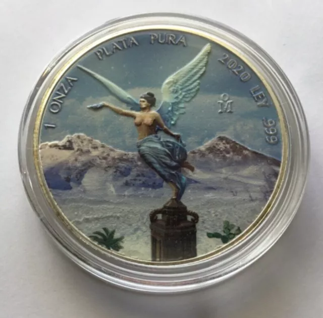2020 Mexican Libertad 1 oz 999 Silver Coin Coloured Winter Scene RARE