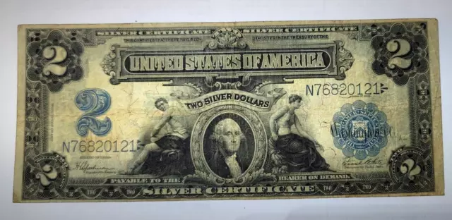 RARE 1899 $2 Dollars Silver Certificate Mini Porthole Horse Blanket Note