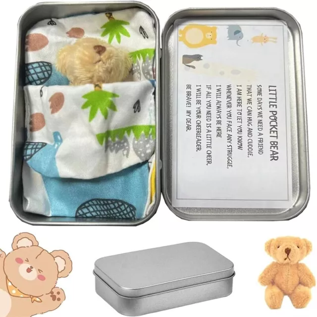 Little Pocket Bear in A Tin Box Teddy Bear Dolls Pink Brown White for Kids Child