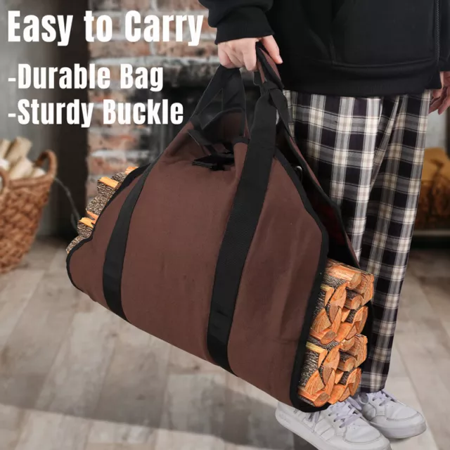 Firewood Log Carrier Bag Heavy Duty Waxed Canvas Log Tote Holder for Fireplace