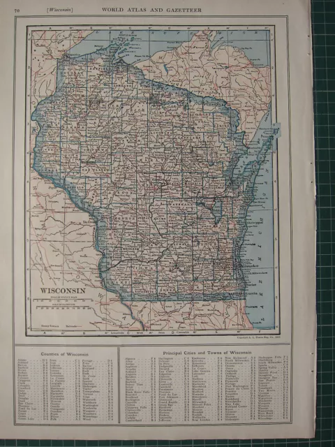 1926 Map ~ Wisconsin State Principal Cities & Towns Douglas Iron Vernon Price