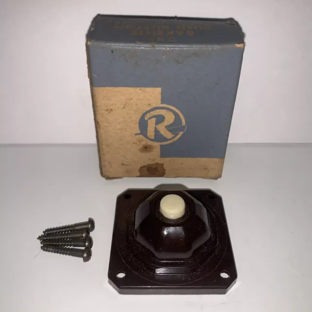 Vintage Brown Rodale Bakelite Push Button Doorbell Square 301 Art Deco