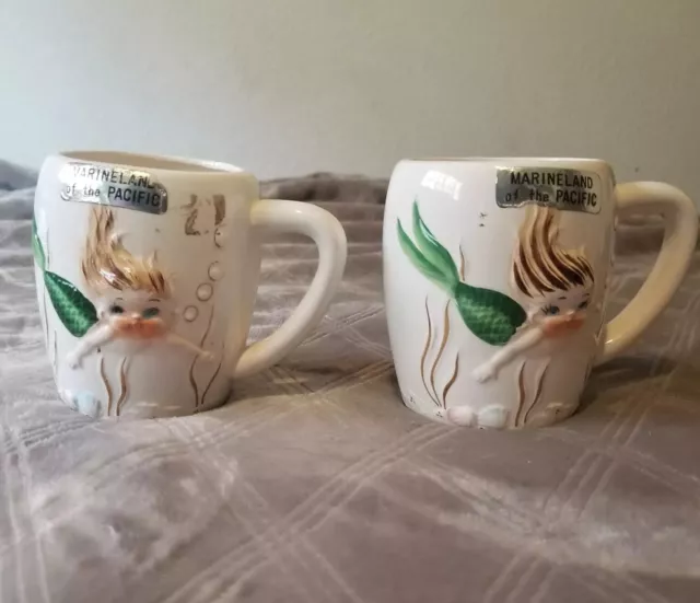 Vintage Mermaid Pair Of Mugs Kelvins Exclusives Made In Japan VTG 50s Kitsch