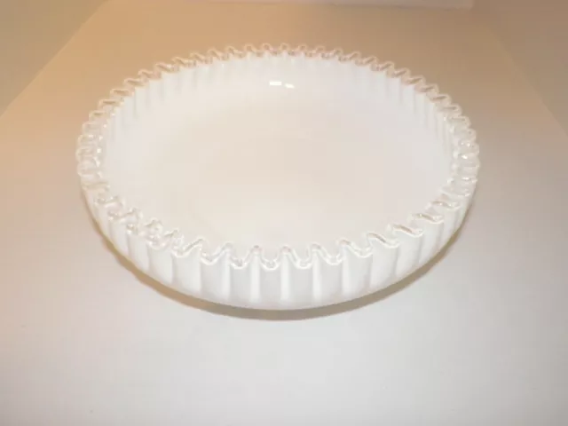 VINTAGE FENTON MILK GLASS SILVER CREST RIBBON CANDY EDGE 10 " pedastal BOWL