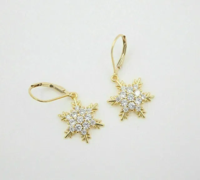 1.5Ct Round Cut Real Moissanite Snowflake Dangle Earrings 14K Yellow Gold Plated