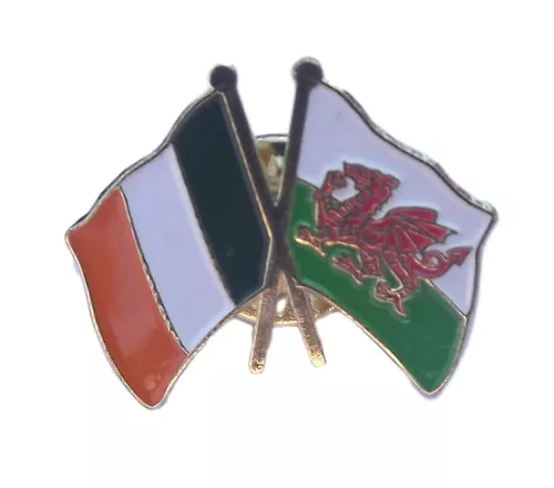 Ireland - Wales Red Dragon Friendship Double Flags Enamel Lapel Pin Badge