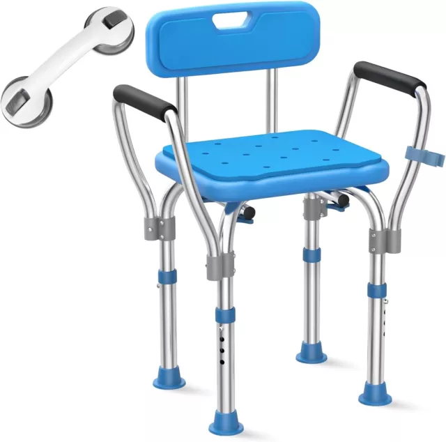 Heavy Duty Stainless Steel Shower Chair Seat, 500lbs Bath Chair w/Armrests and B