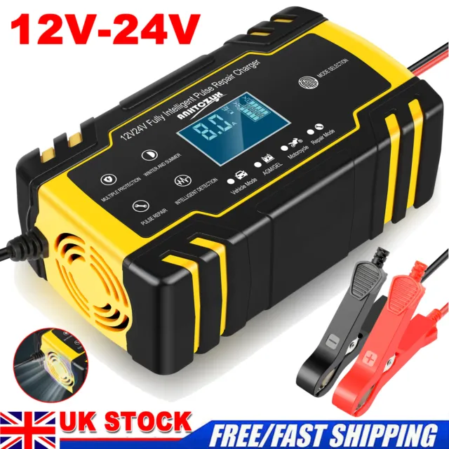 Smart Car Battery Charger 12V 24V 8A Intelligent Automatic Pulse Repair AGM GEL