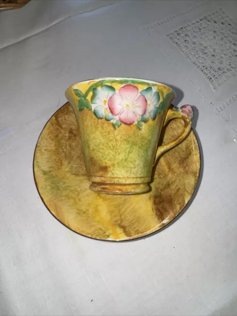 Vintage James Kent Fenton Flower Handle Deco Yellow Tea Cup and Saucer England