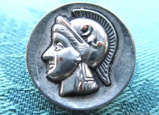Bouton Ancien Métal Argenté - Guerrier Avec Casque 30mm - France