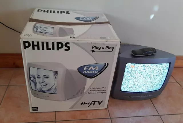 Philips 14 Inch CRT TV Vintage Retro Gaming Blue With Remote 14PT1686/05B Boxed