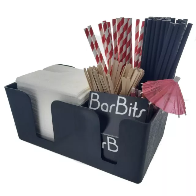 Black Bar Tidy Caddy Napkin Straw Cocktail Stirrer Storage Condiment Holder