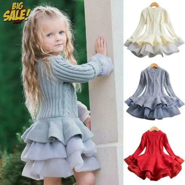 Kids Baby Girls Princess Sweater Dress Toddler Winter Long Sleeve Party Tutu