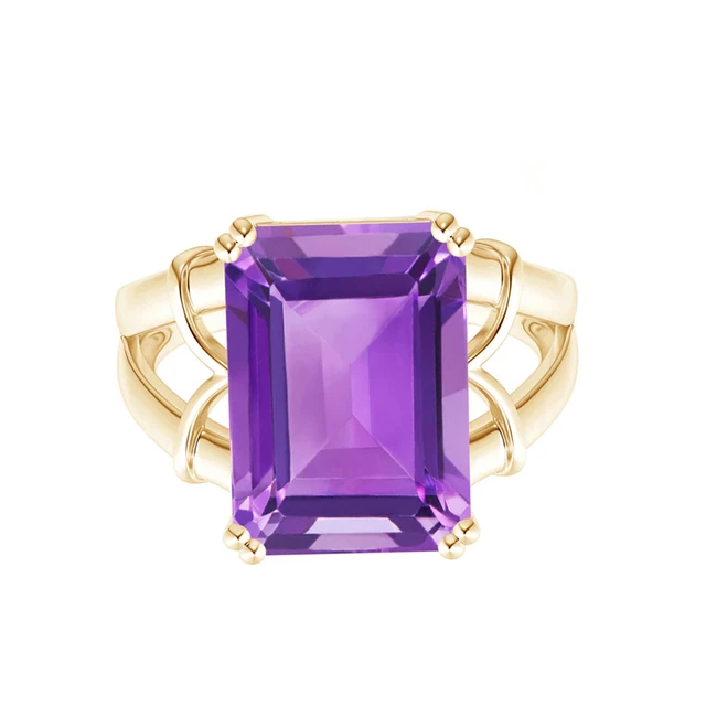 1.5 CTW Radiant Cut Amethyst 10k Yellow Gold Solitaire Split Shank Women Ring
