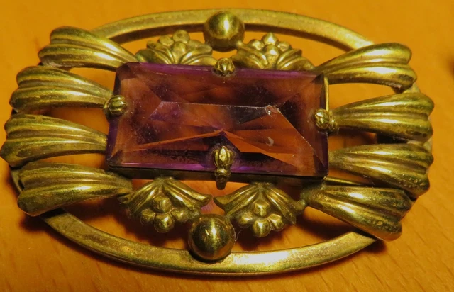 Broche Ancienne Art Déco - Laiton Et Strass, Années 1930, Occasion