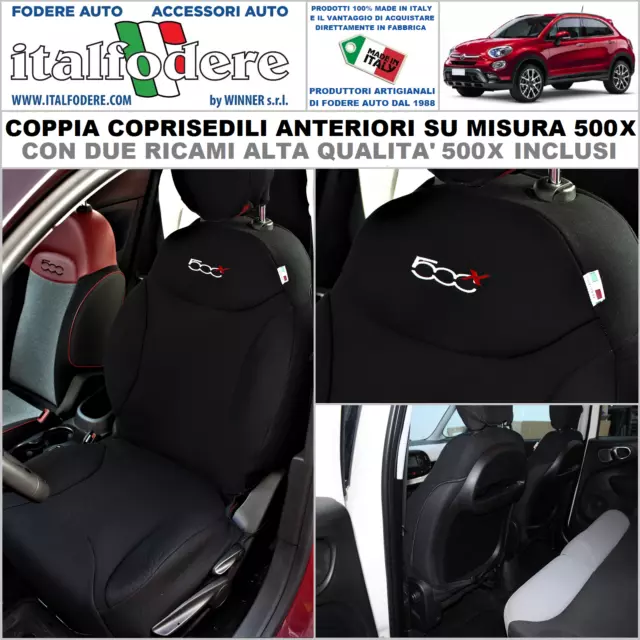 COPPIA COPRISEDILI Fiat 500X SU MISURA Fodere Foderine SOLO ANTERIORI Nero