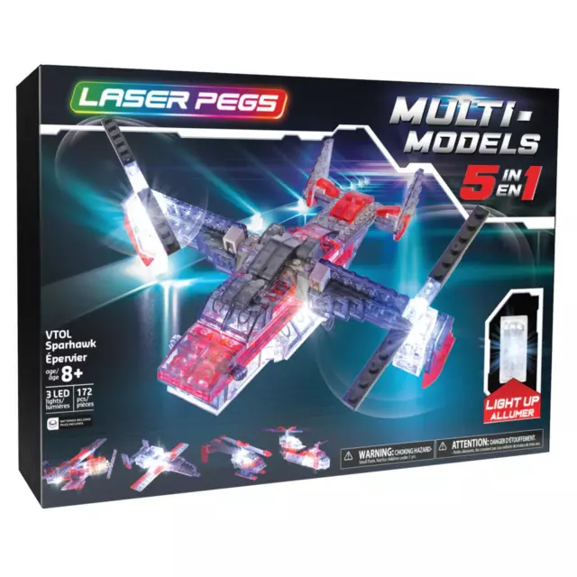 Laser Pegs VTOL Sparhawk 5 in 1 Multi Models 3 Light Up LED Bricks 172 Pieces