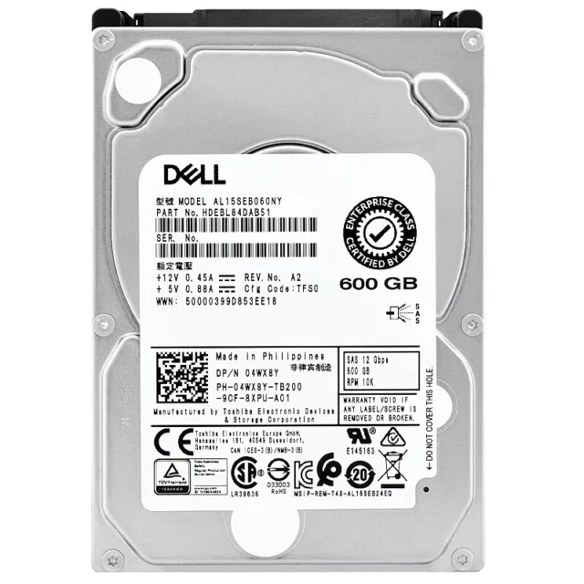 Dell 400-ATIO Disque Dur 2.5 600 Go SAS - Disques durs (2.5, 600 Go,  15000 TR/Min)