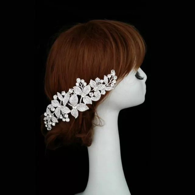 Large Women Bridal Wedding Flower Diamond Crystal Rhinestones Hair Clip Comb 3