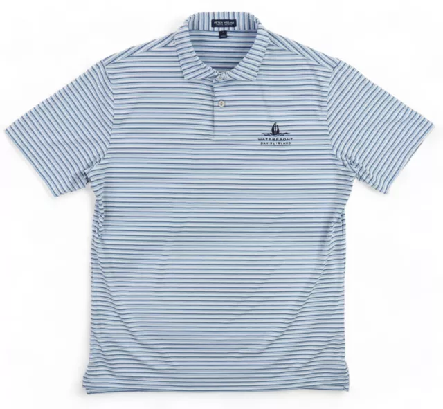 Peter Millar Crown Crafted Polo Mens Large Blue Striped Waterfront Daniel Island 2