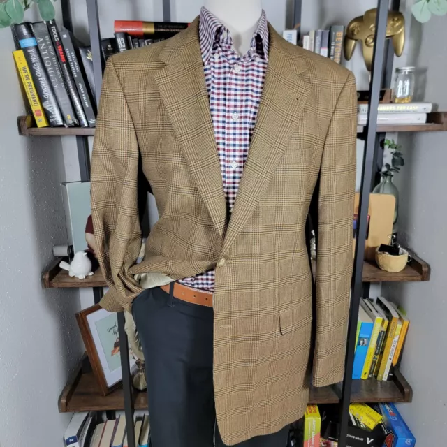 Hart Schaffner Marx Men's Sport Coat Blazer Two Button Brown Plaid Wool Size 44L