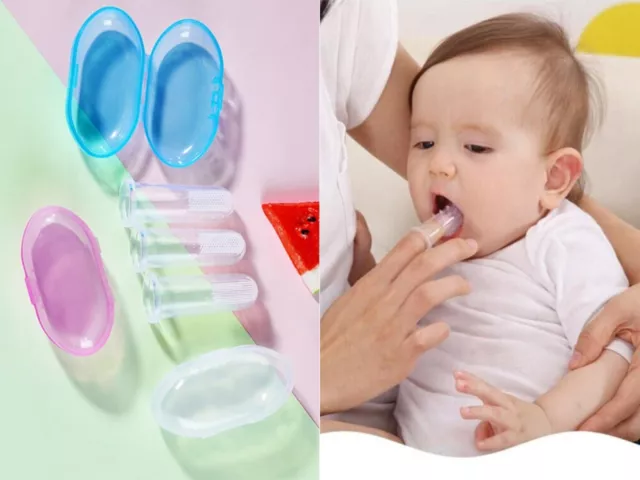 Baby Silicone Finger Toothbrush Soft Teether with Case Gum Tongue Massage Brush