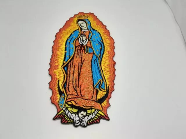 patch ecusson thermocollant brodé vierge marie chrétien mexicaine orange H12cmL6